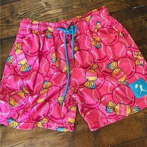 Vibrant Pink Kids Baseball Print Shorts